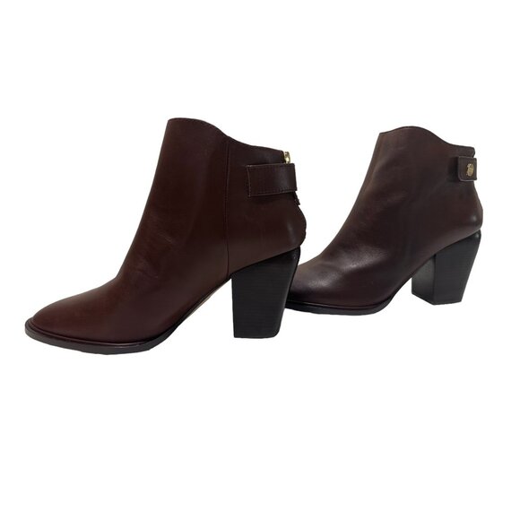 Louise Et Cie Leather Ankle Boots Womens 9.5 Brown Pointed Toe Block Heel Class - Picture 13 of 16